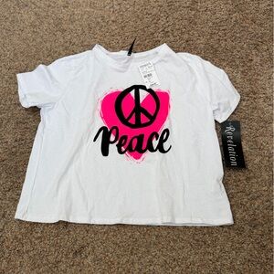 NWT - Revelation - White Peace Cropped T-Shirt - Girls XL